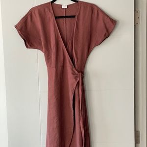 Brown Linen Wilfred Wrap Dress xs